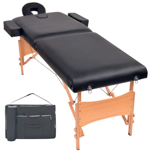 Massagetafel inklapbaar 2 zones 10 cm dik zwart