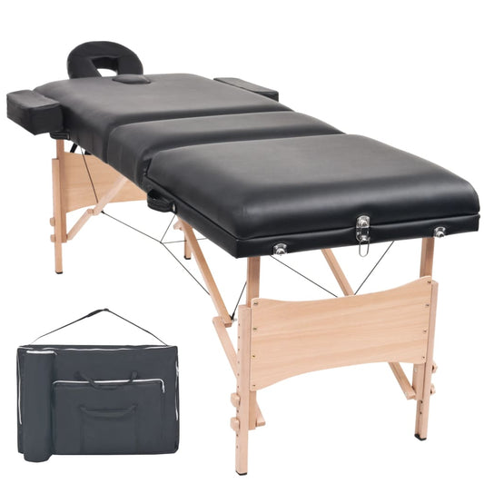 Massagetafel inklapbaar 3 zones 10 cm dik zwart