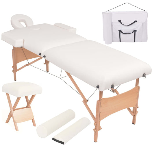 Massagetafel- en krukset inklapbaar 2 zones 10 cm dik wit