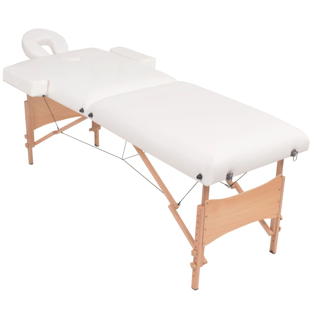 Massagetafel- en krukset inklapbaar 2 zones 10 cm dik wit