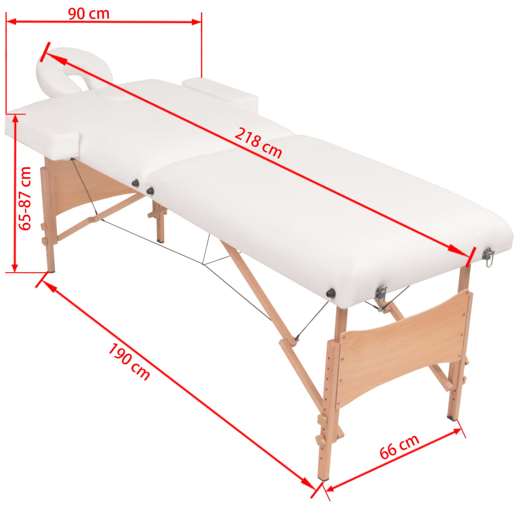 Massagetafel- en krukset inklapbaar 2 zones 10 cm dik wit