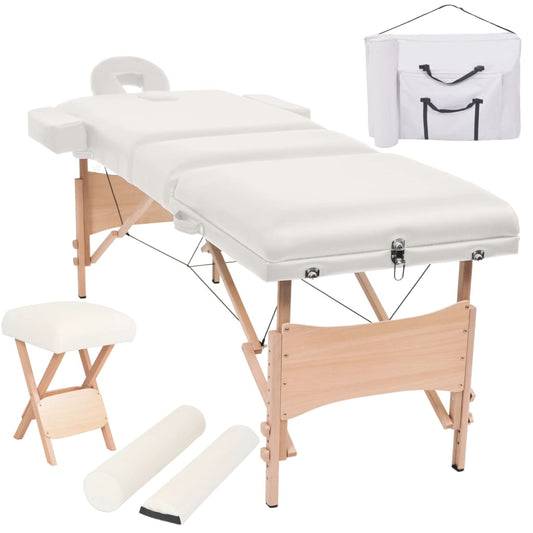 Massagetafel- en krukset inklapbaar 3 zones 10 cm dik wit