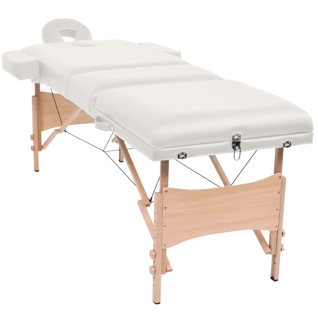 Massagetafel- en krukset inklapbaar 3 zones 10 cm dik wit