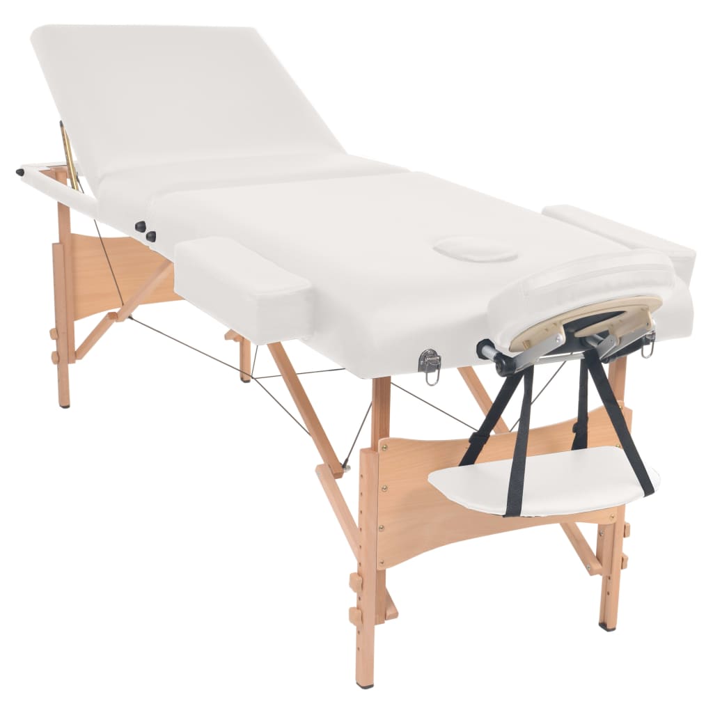 Massagetafel- en krukset inklapbaar 3 zones 10 cm dik wit