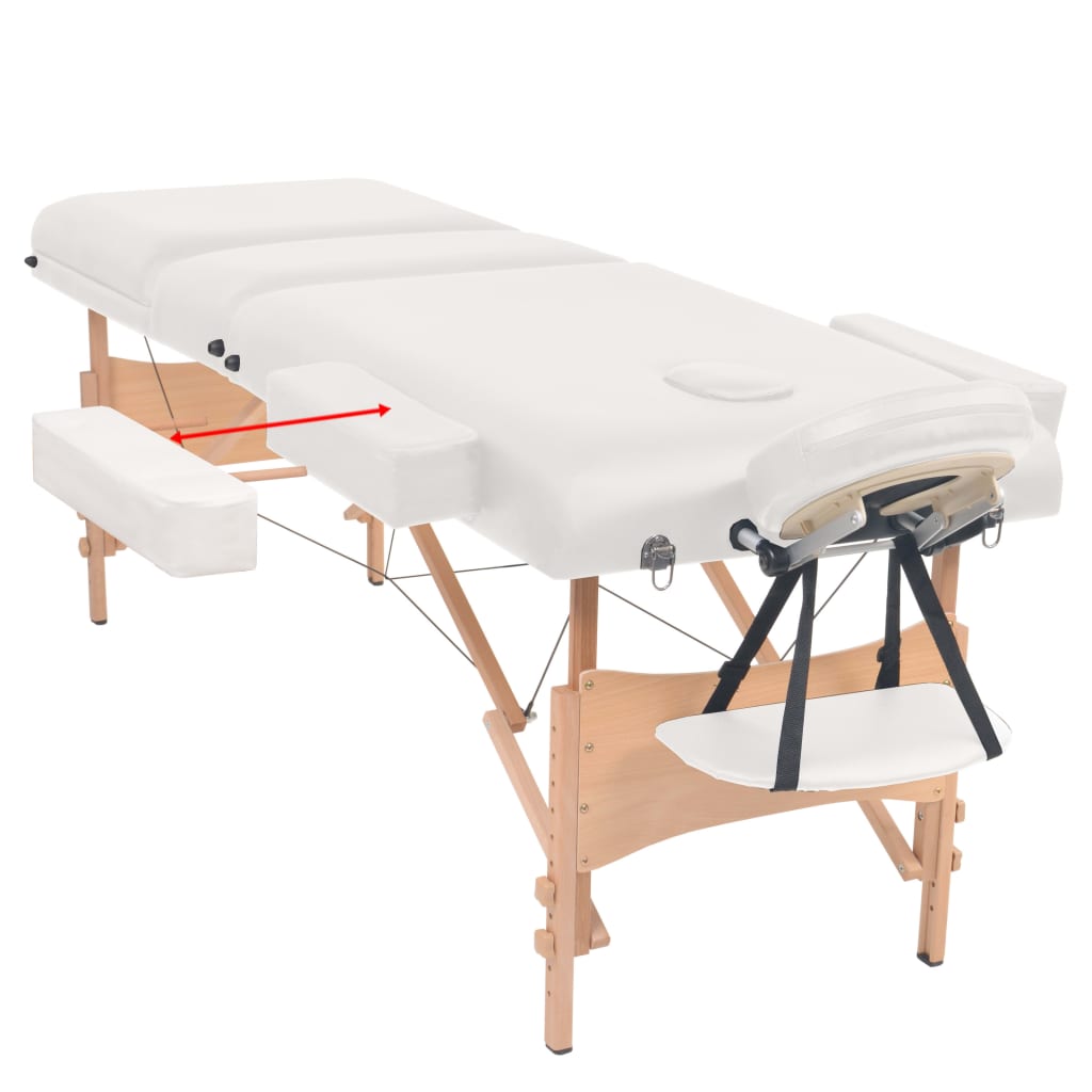 Massagetafel- en krukset inklapbaar 3 zones 10 cm dik wit