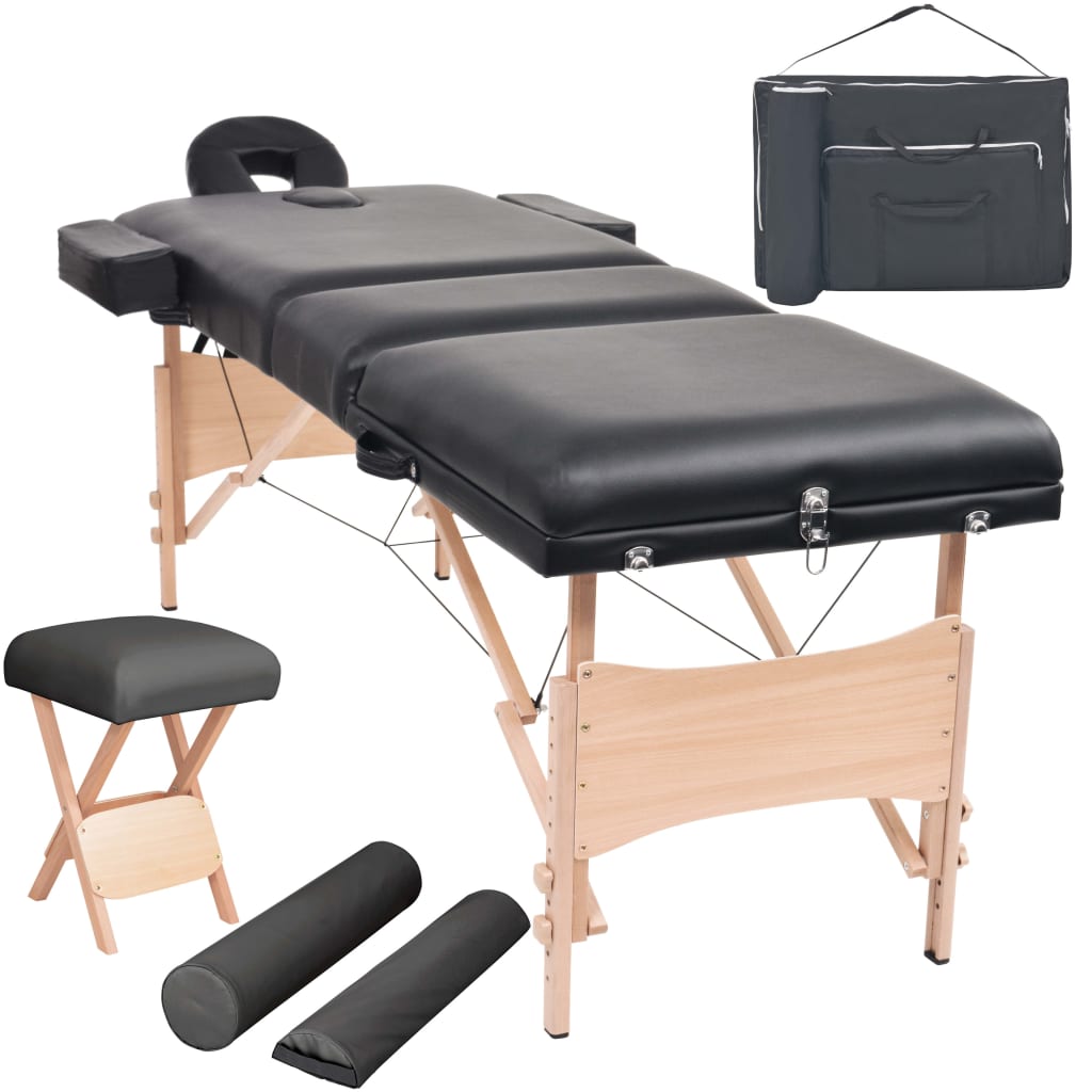 Massagetafel- en krukset inklapbaar 3 zones 10 cm dik wit