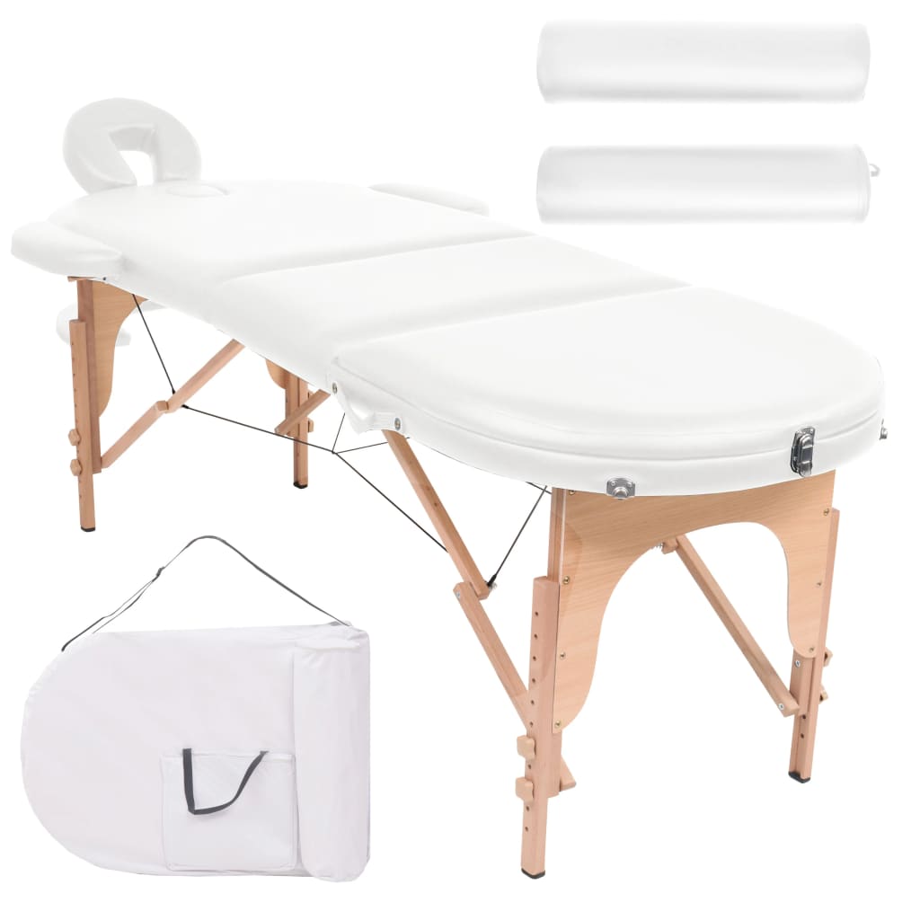 Massagetafel inklapbaar 4 cm dik met 2 bolsters ovaal wit