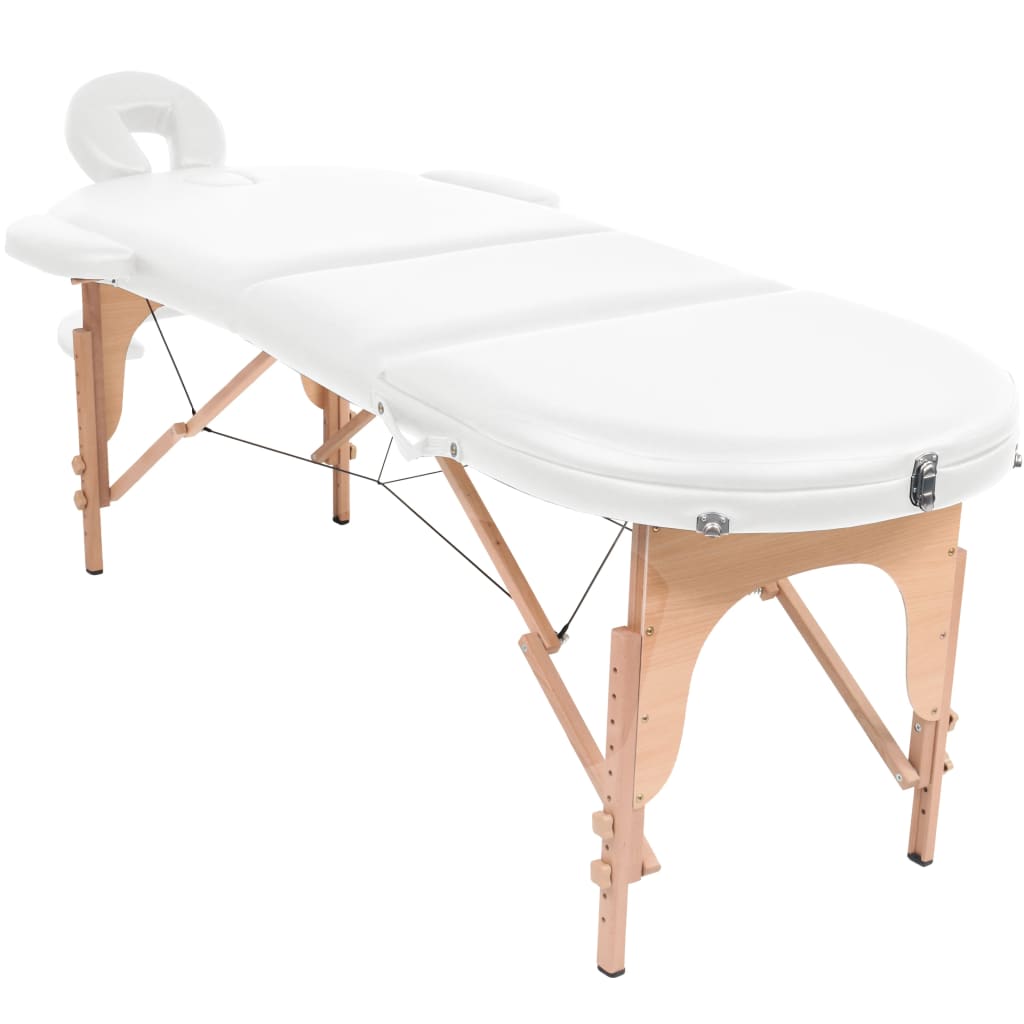 Massagetafel inklapbaar 4 cm dik met 2 bolsters ovaal wit