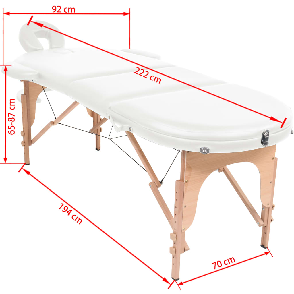 Massagetafel inklapbaar 4 cm dik met 2 bolsters ovaal wit