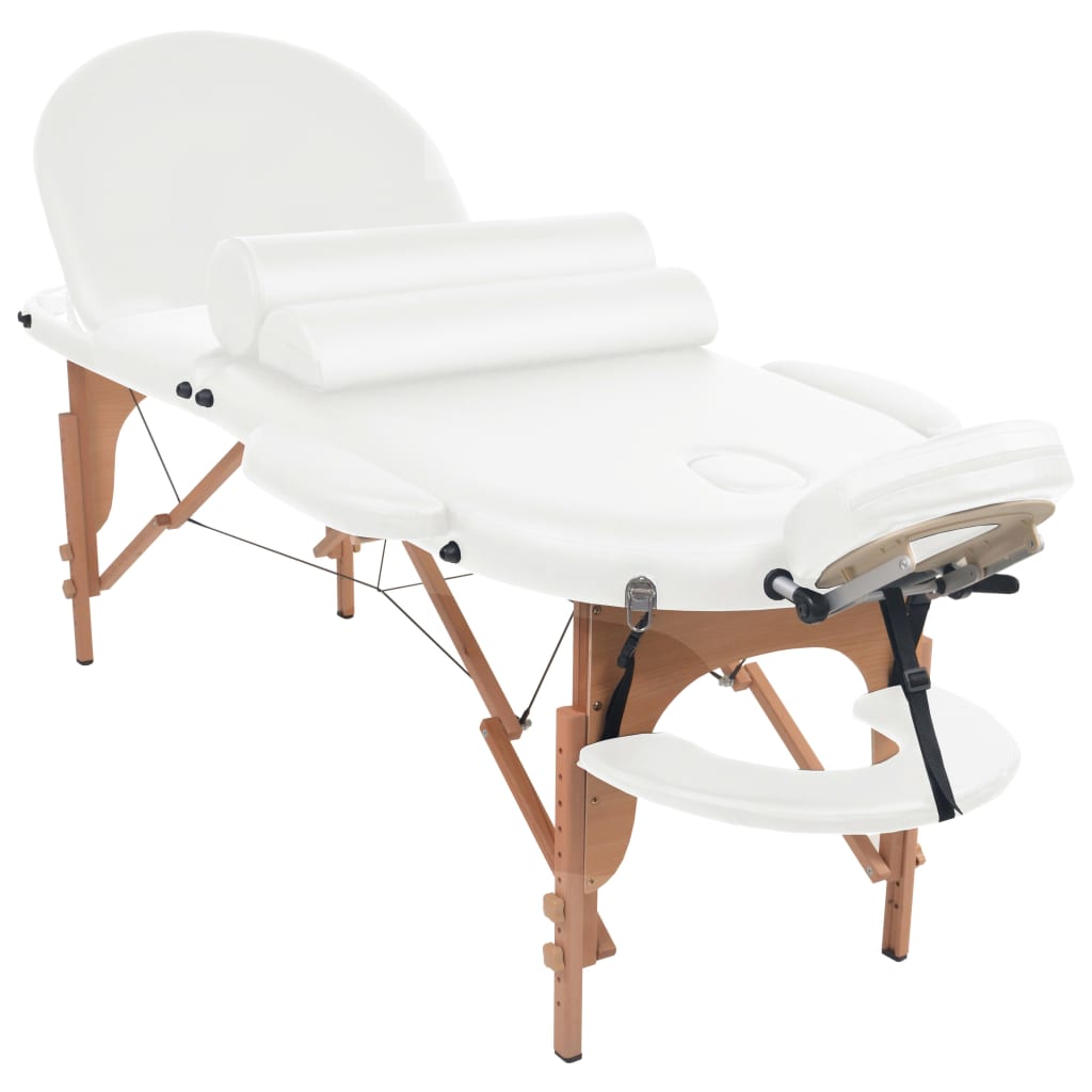 Massagetafel inklapbaar 4 cm dik met 2 bolsters ovaal wit