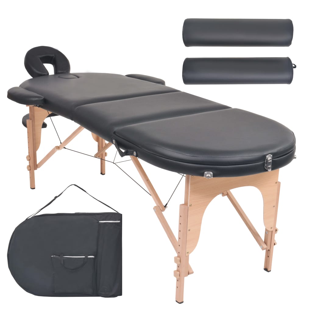 Massagetafel inklapbaar 4 cm dik met 2 bolsters ovaal zwart