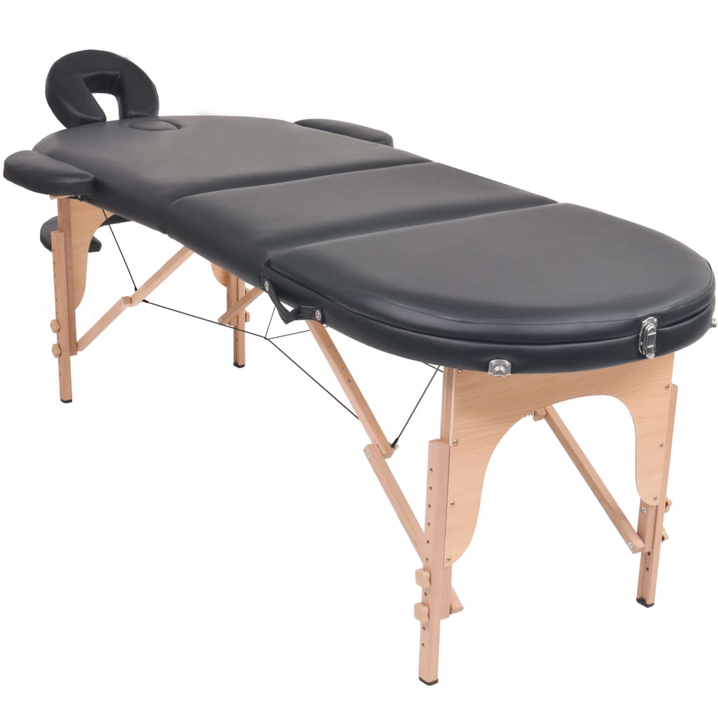 Massagetafel inklapbaar 4 cm dik met 2 bolsters ovaal zwart