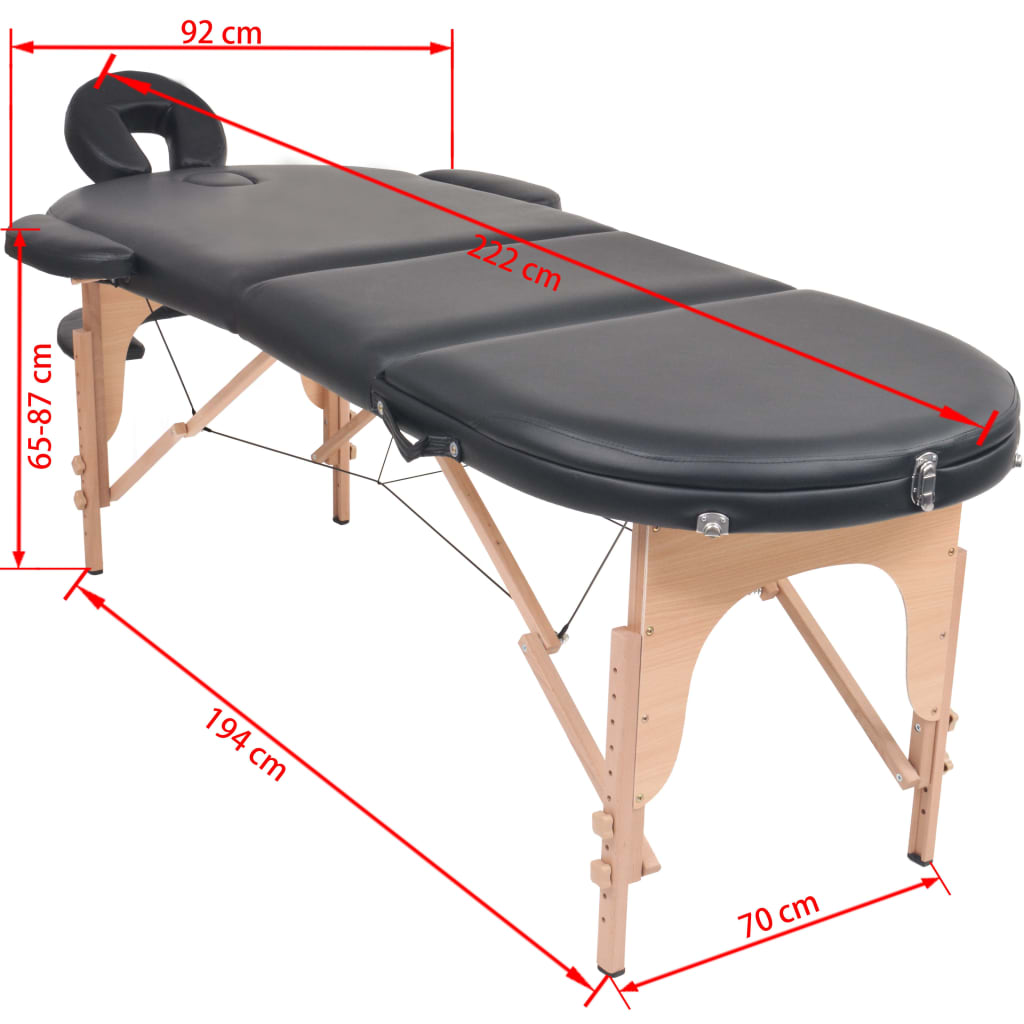 Massagetafel inklapbaar 4 cm dik met 2 bolsters ovaal zwart