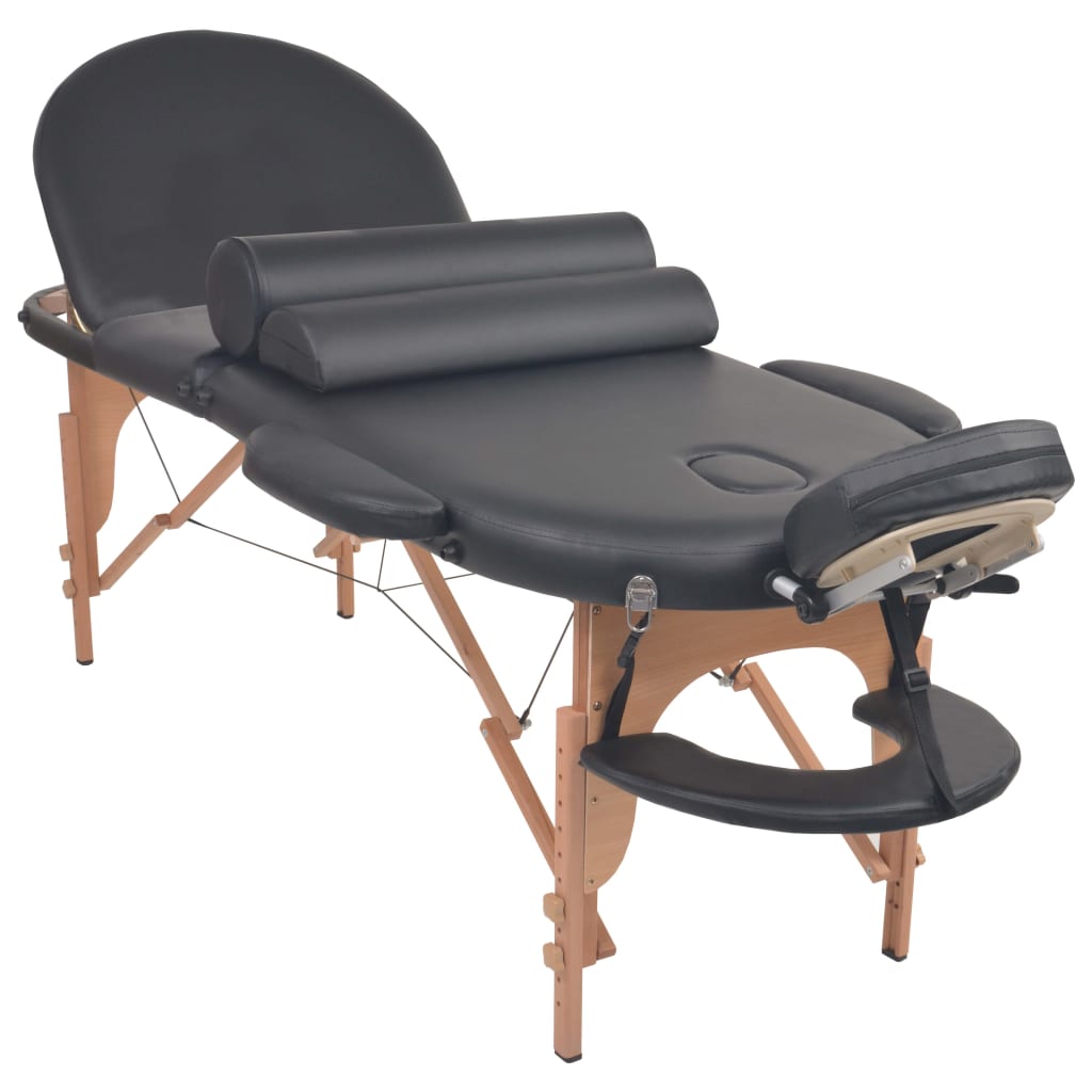 Massagetafel inklapbaar 4 cm dik met 2 bolsters ovaal zwart