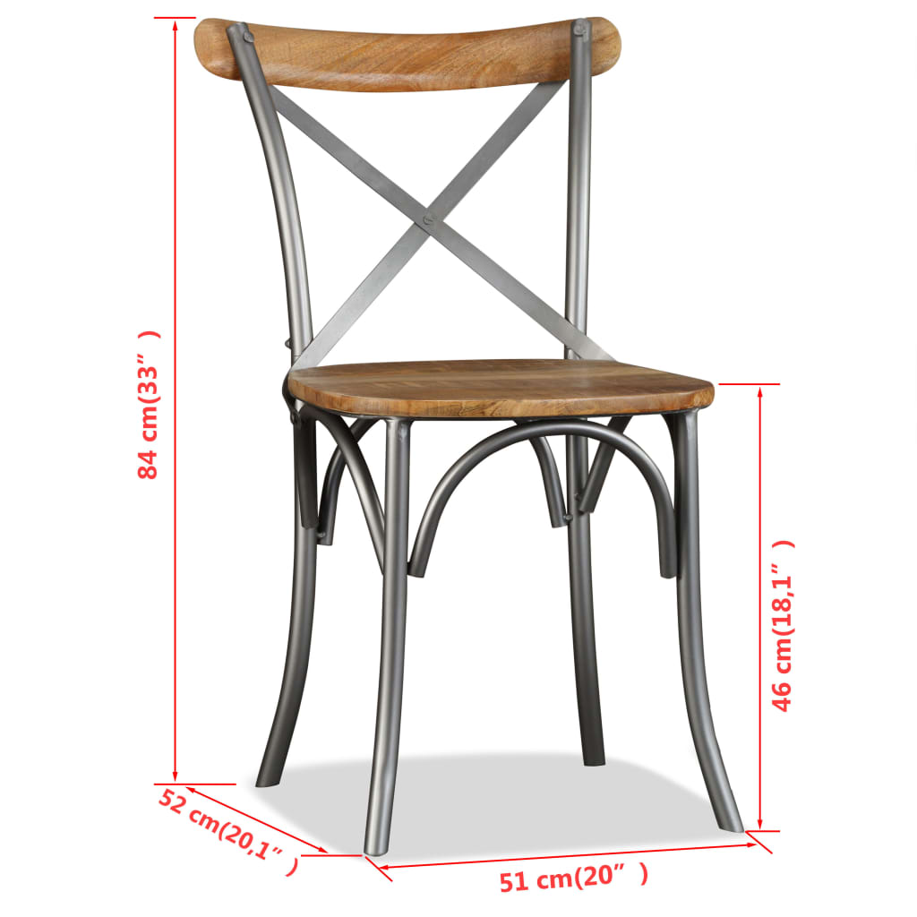 Eetkamerstoelen massief mangohout en stalen rugleuning 4 st