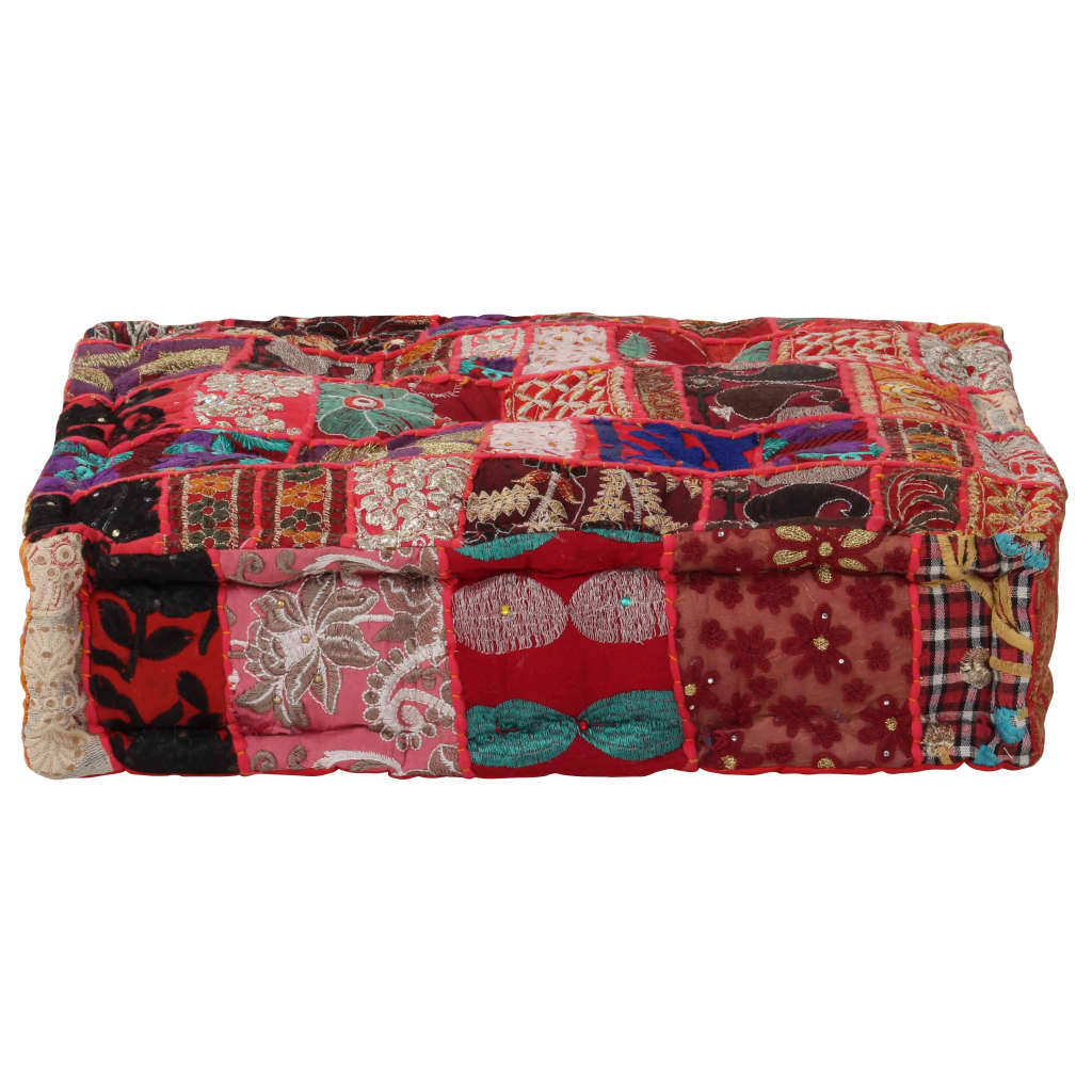 Poef patchwork vierkant handgemaakt 50x50x12 cm katoen rood