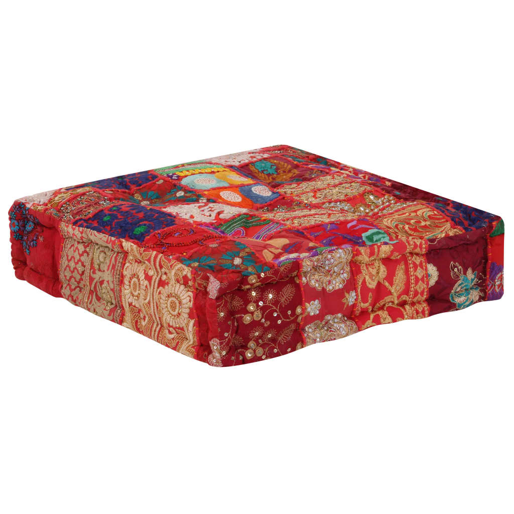 Poef patchwork vierkant handgemaakt 50x50x12 cm katoen rood