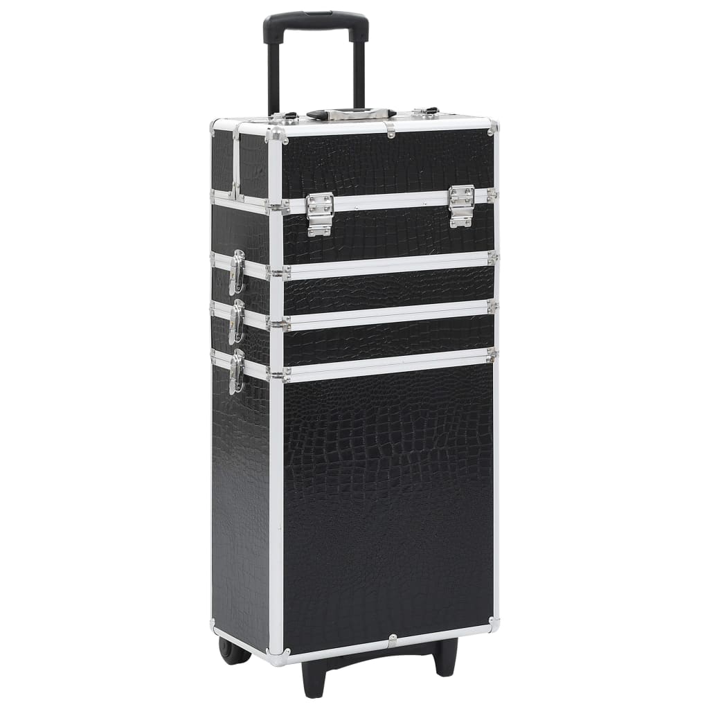 Make-up trolley aluminium zwart met krokodillenpatroon