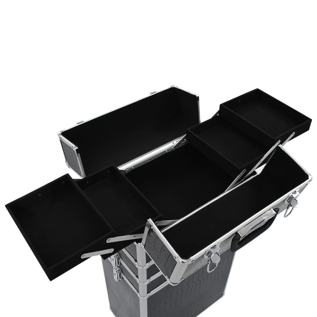 Make-up trolley aluminium zwart met krokodillenpatroon