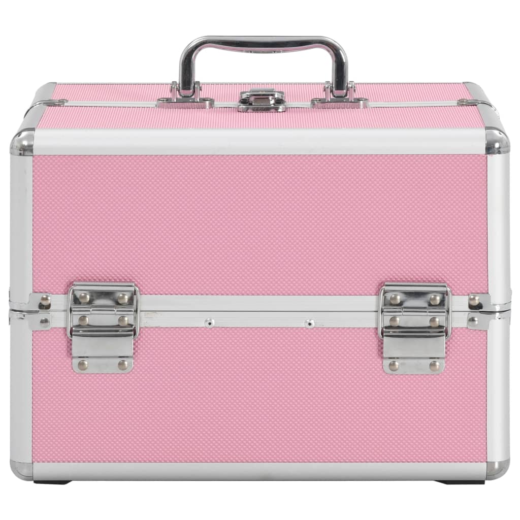 Make-up koffer 22x30x21 cm aluminium roze