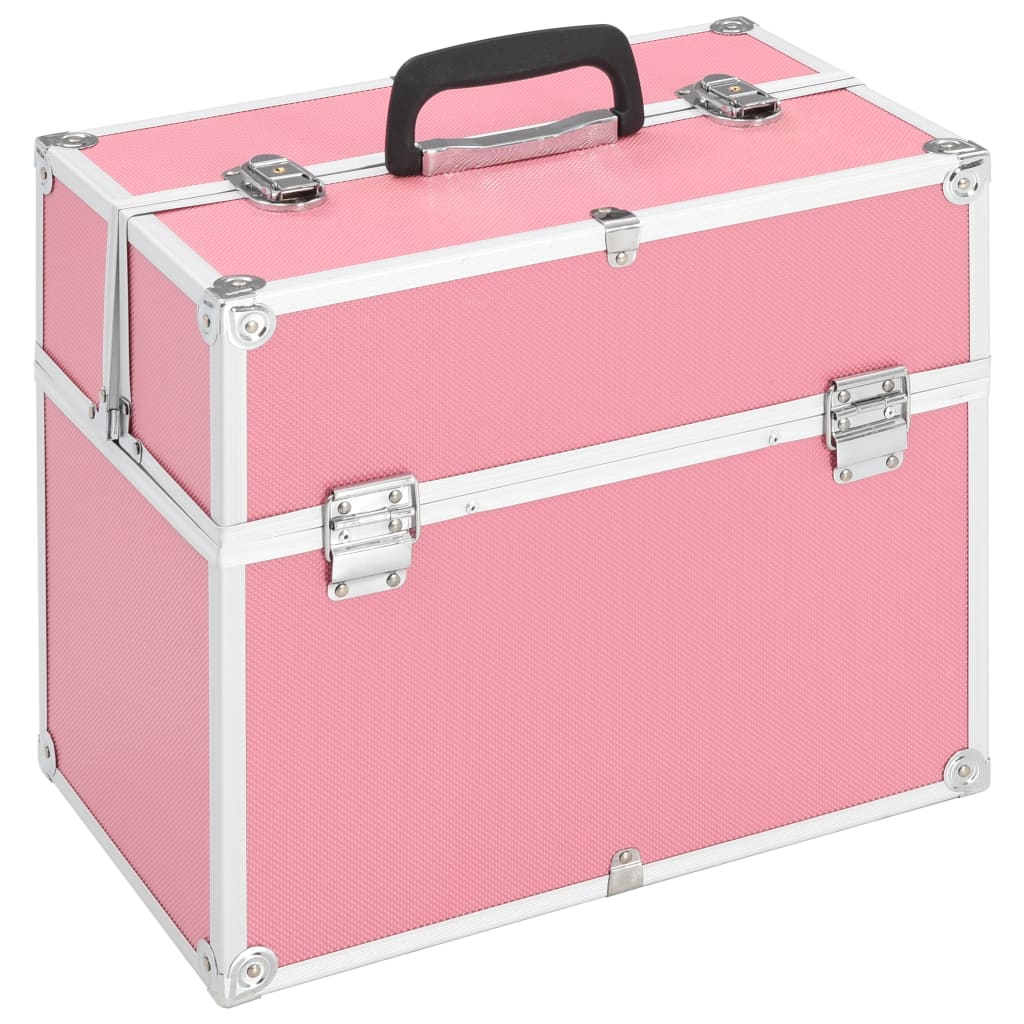 Make-up koffer 37x24x35 cm aluminium roze