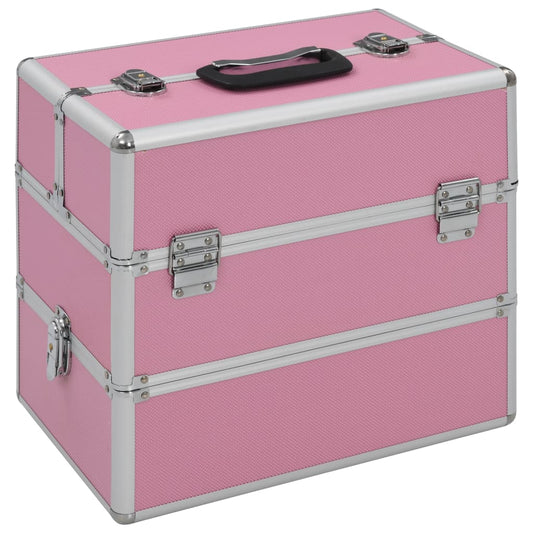 Make-up koffer 37x24x35 cm aluminium roze