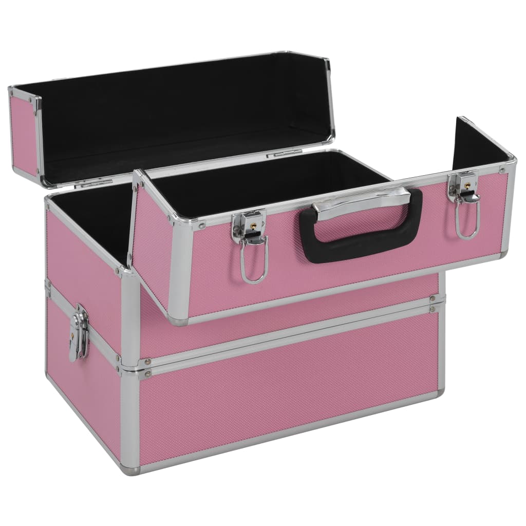 Make-up koffer 37x24x35 cm aluminium roze