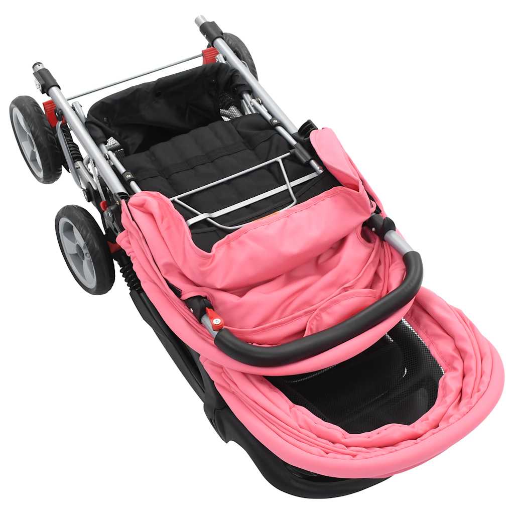 Kinderwagen dubbel staal roze en zwart