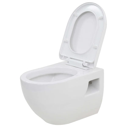 Hangend toilet met verborgen stortbak keramiek wit