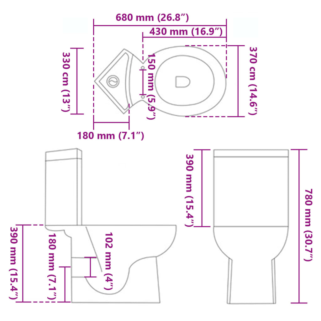 Toilet hoekmodel keramisch wit