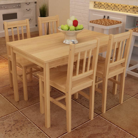 Eettafel met 4 stoelen hout naturel