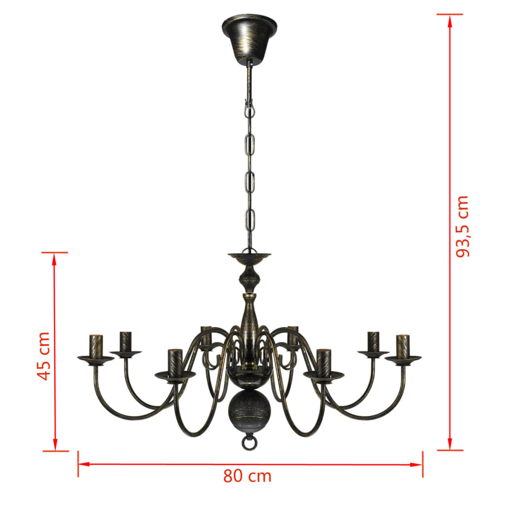 Kroonluchter zwart metaal 8 x E14 lampen