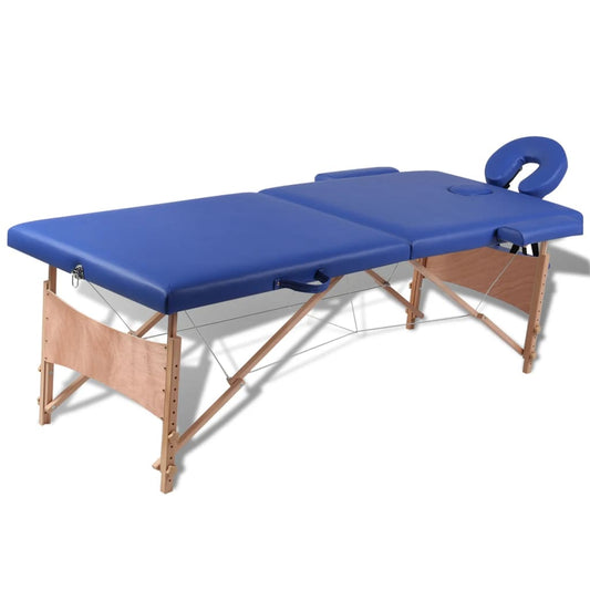 Inklapbare massagetafel 2 zones met houten frame (blauw)