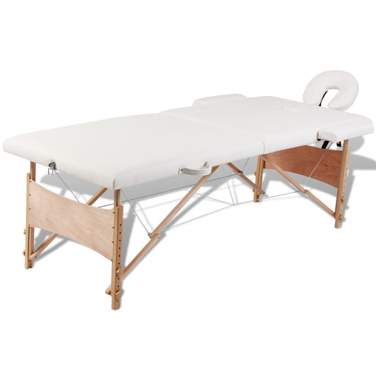 Inklapbare massagetafel 2 zones met houten frame (creme)