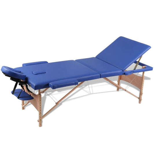 Inklapbare massagetafel 3 zones met houten frame (blauw)