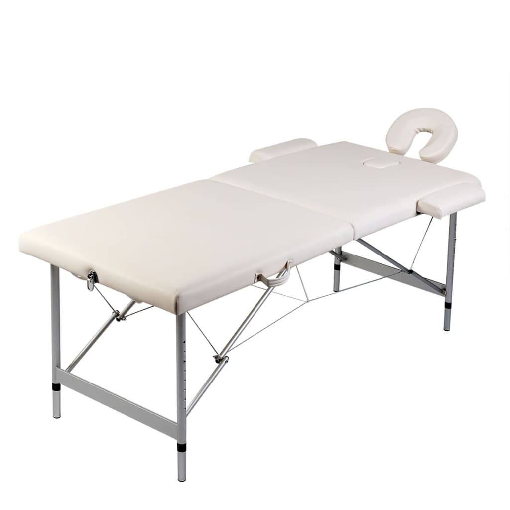 Massagetafel met 2 zones inklapbaar aluminium frame crèmewit