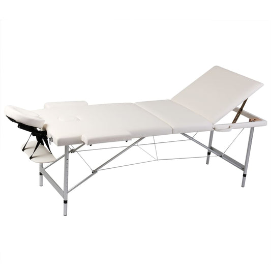 Inklapbare massagetafel 3 zones met aluminium frame (creme)