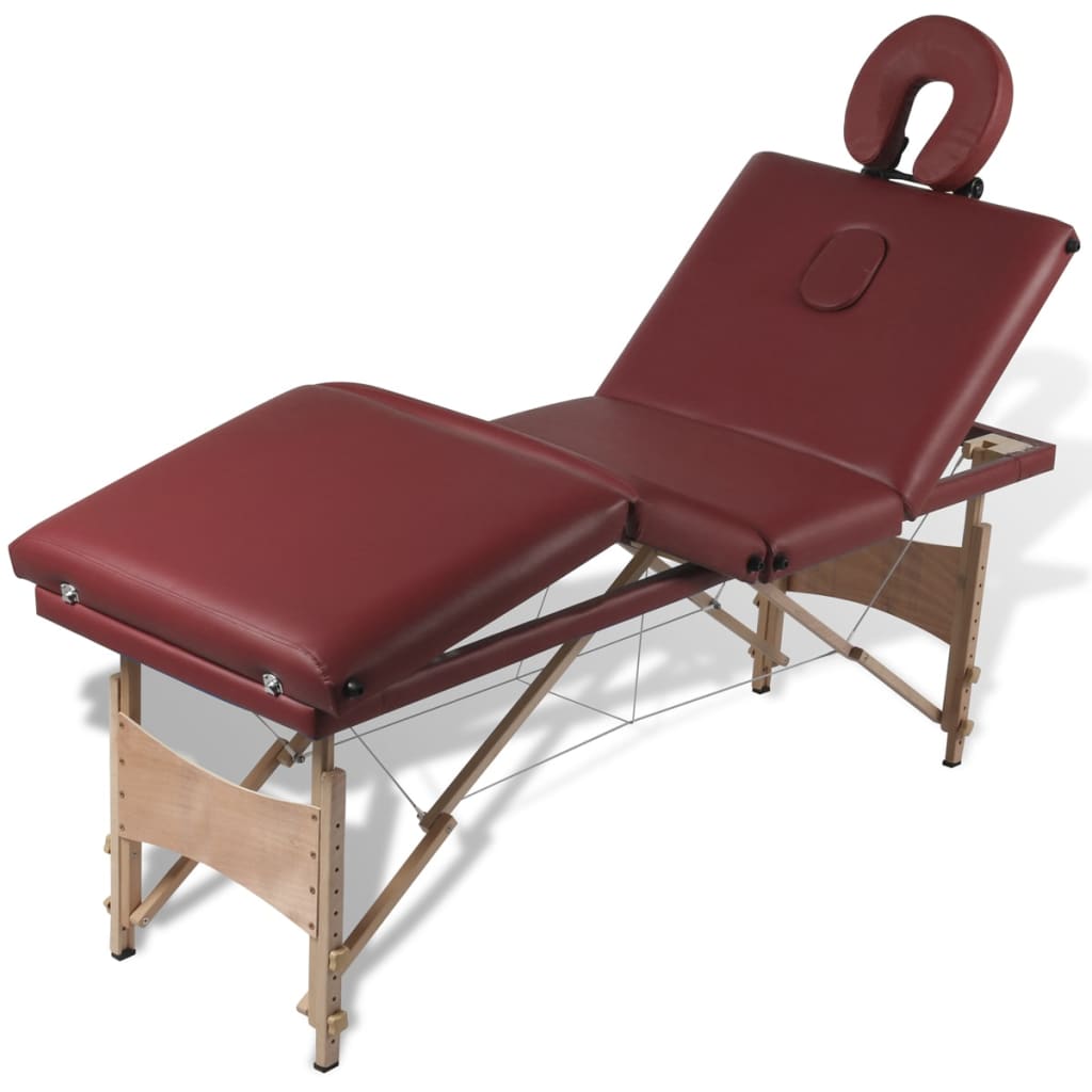 Massagetafel inklapbaar met houten frame (vier delen / rood)