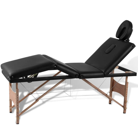 Inklapbare massagetafel 4 zones met houten frame (zwart)