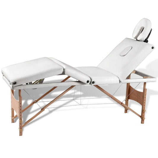 Inklapbare massagetafel 4 zones met houten frame (creme)