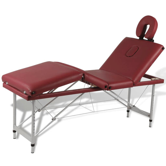 Massagetafel inklapbaar met aluminium frame (vier delen / rood)