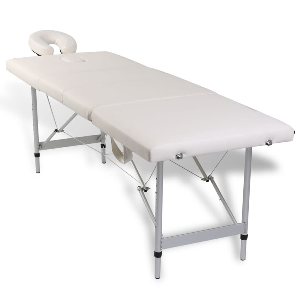 Massagetafel inklapbaar met aluminium frame (vier delen / crèmewit)