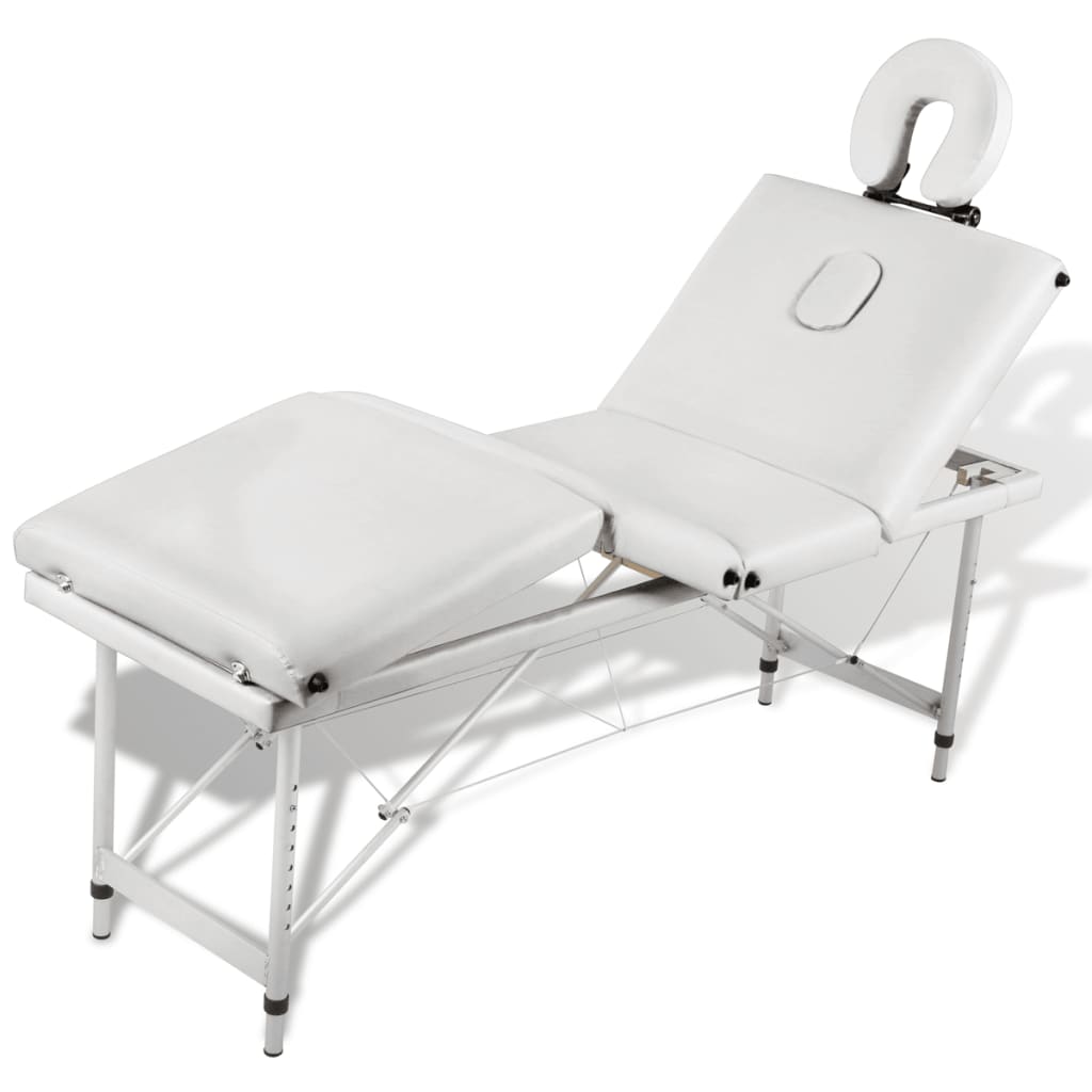 Massagetafel inklapbaar met aluminium frame (vier delen / crèmewit)