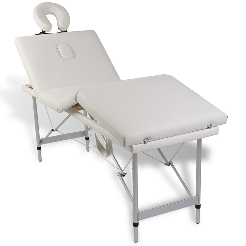 Massagetafel inklapbaar met aluminium frame (vier delen / crèmewit)