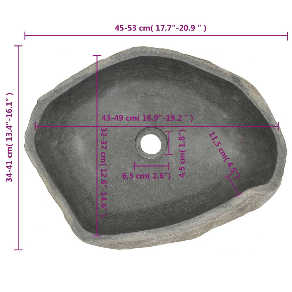 Wastafel ovaal (45-53)x(34-41) cm riviersteen