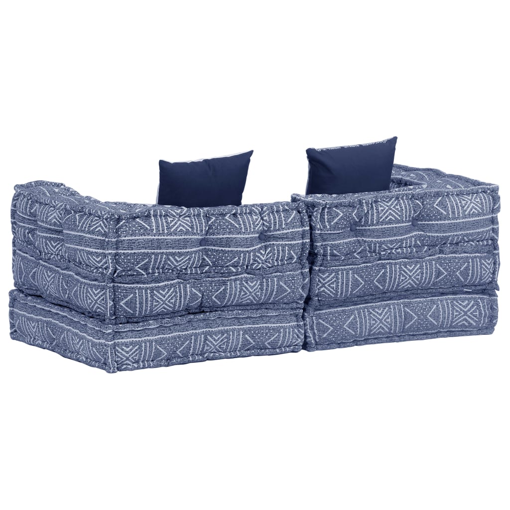 Poef Tweezits Modulair Stof Indigo Lage tweezitsbank met rugleuning en armleuningen 58 cm