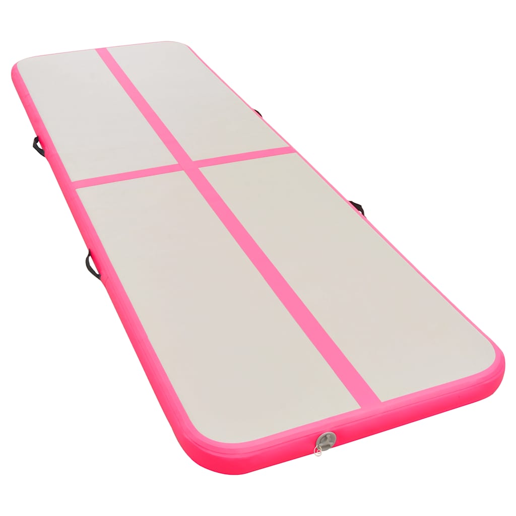 Gymnastiekmat met pomp opblaasbaar 300x100x10 cm PVC roze