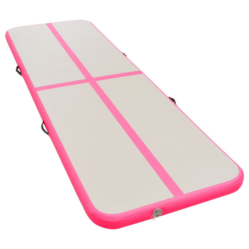 Gymnastiekmat met pomp opblaasbaar 600x100x10 cm PVC roze