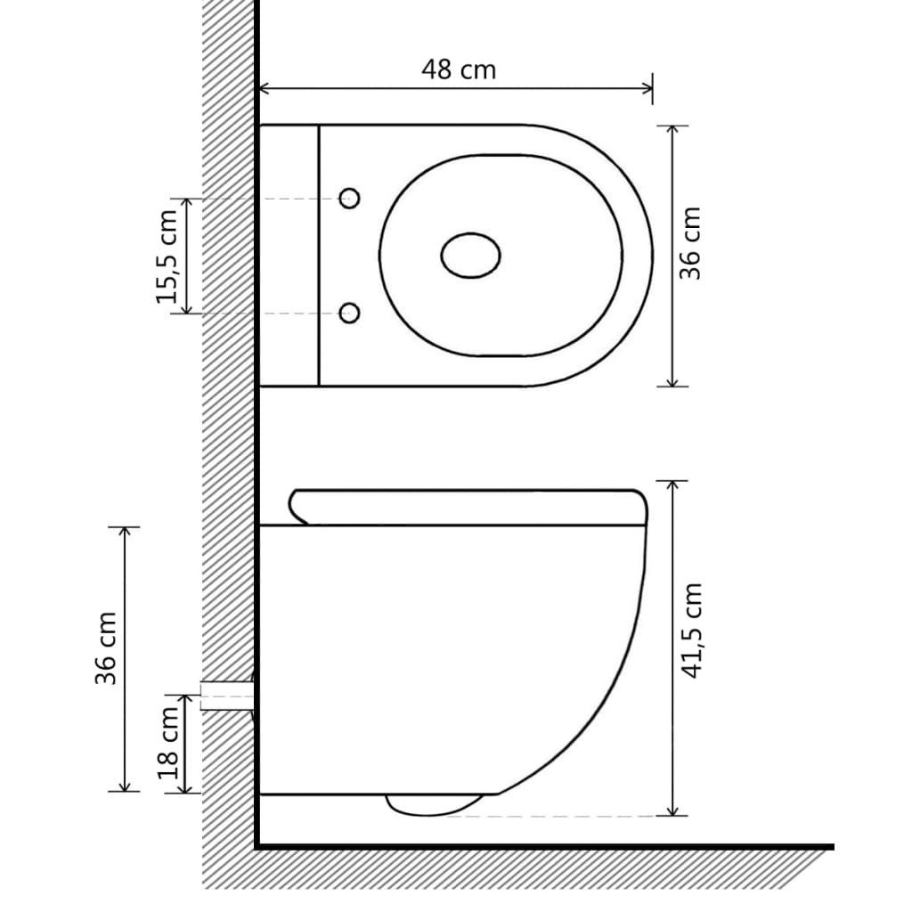 Hangend toilet randloos keramiek wit