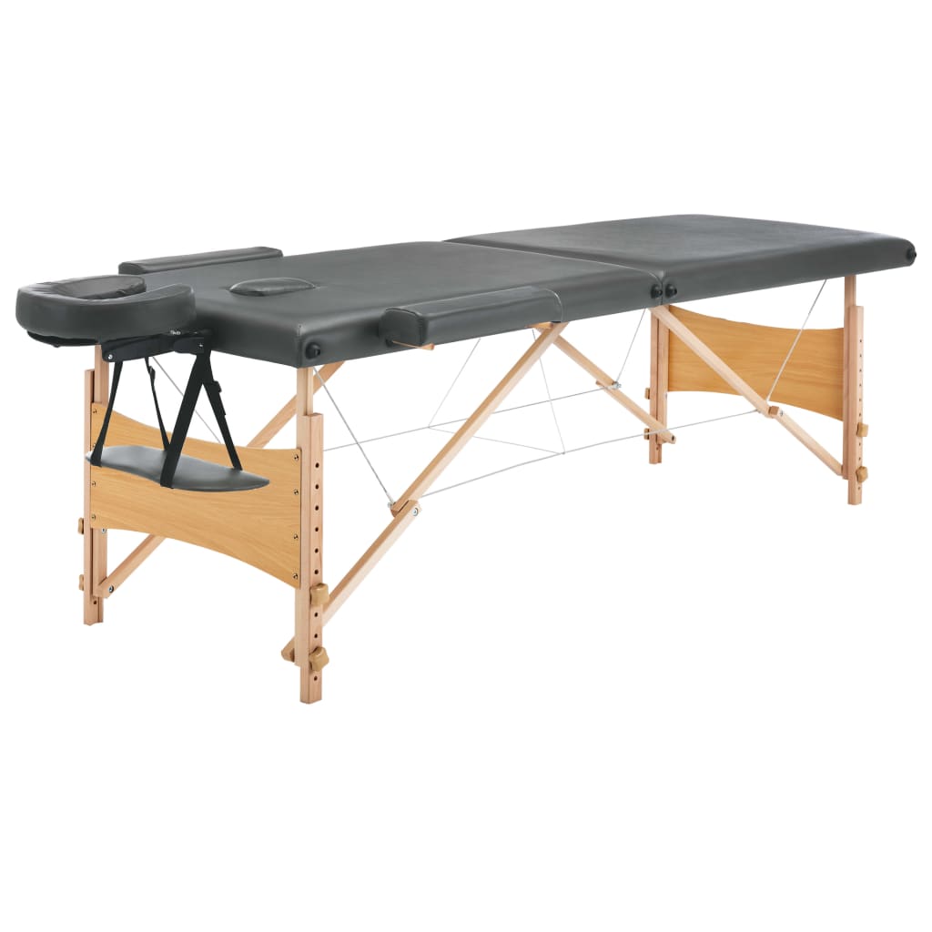 Massagetafel met 2 zones 186x68 cm houten frame antraciet